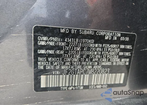 Subaru Crosstrek z USA, uszkodzony, nr VIN JF2GTAPC7M8220823